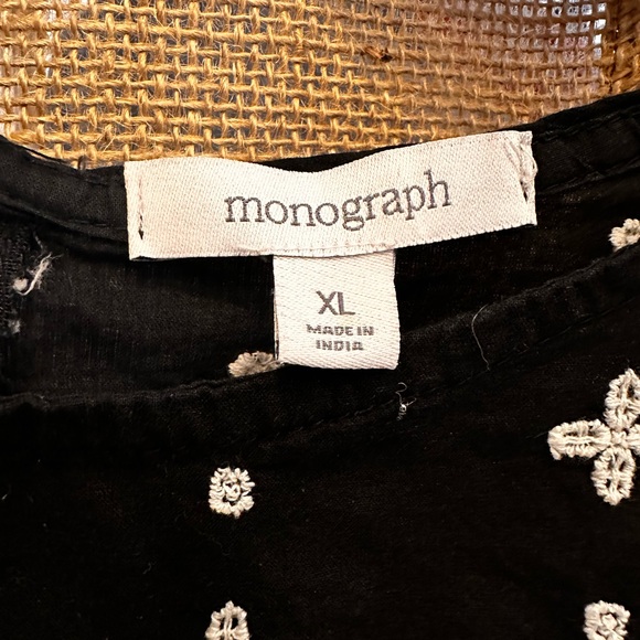 Monograph Blouse - black background w/ white trim. 
Size XL. Gorgeous detail. - Picture 2 of 6